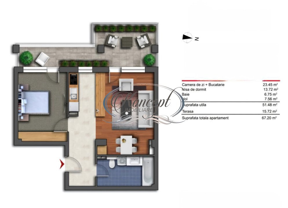 Apartament la cheie cu terasa in Junior Residence